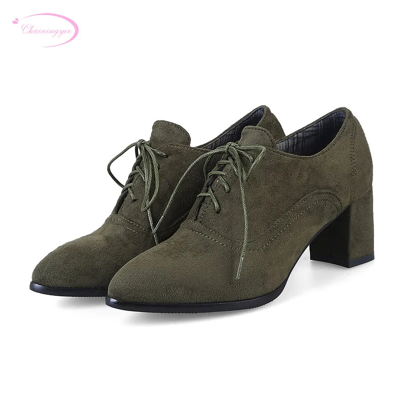 

Chainingyee college style sexy pointed toe pumps fashion lace-up green black yellow blue thick high-heeled women's shoes