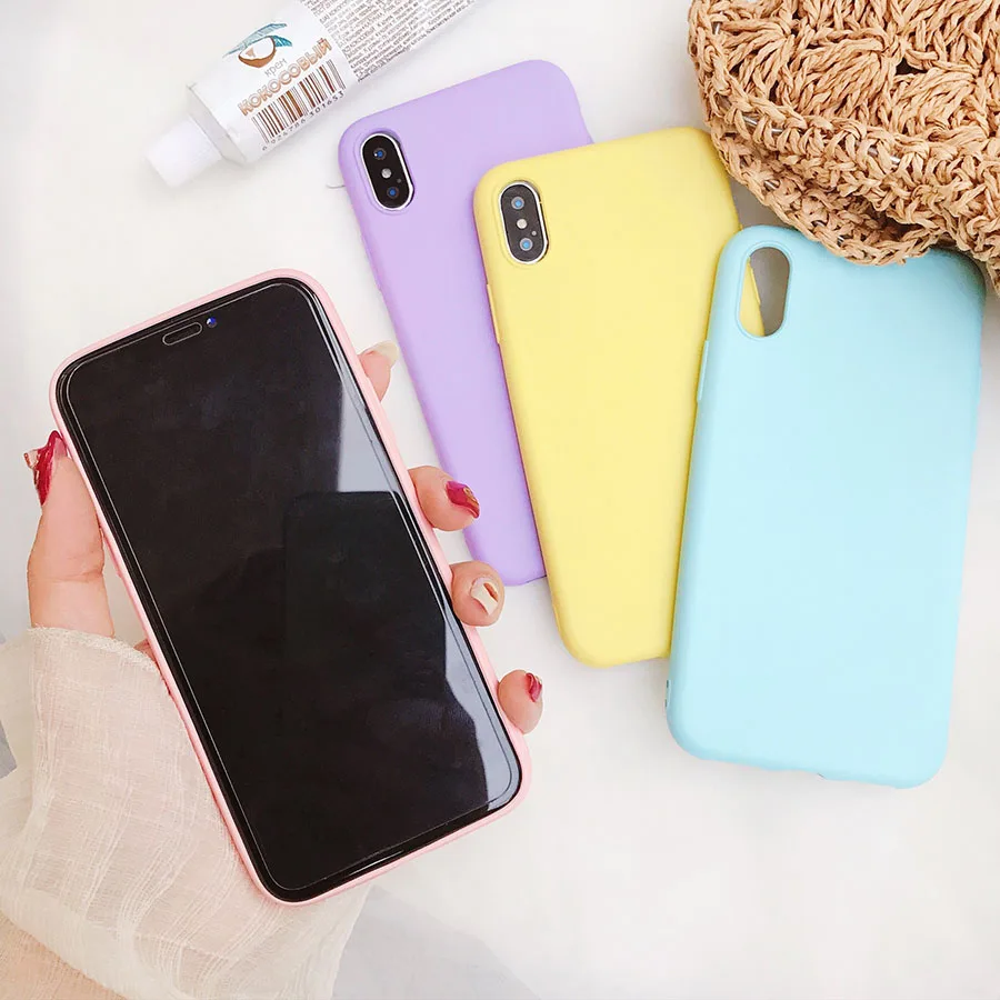 Матовый чехол для телефона iPhone 7 Plus 6 6s 8 X 5 5s SE XR XS MAX с простым однотонным дизайном, выполненный из ультратонкого мягкого TPU материала, с задней панелью в виде конфеты.