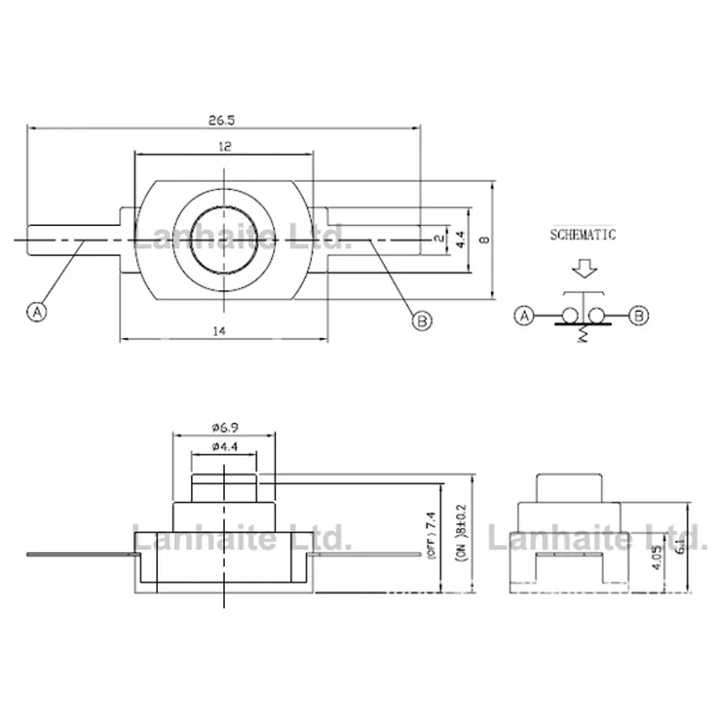 Переключатель обратного щелчка Omten PBS1288BM 12 мм (длина) x 8 (ширина) (В) черный (5 шт.) |