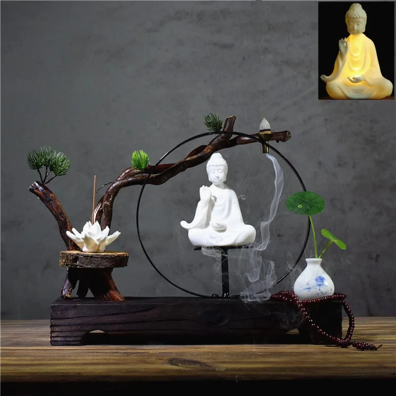 

Zen Creative Wooden Crafts Backflow Incense Burner Ceramic Aroma Burners Living Room Tea Ceremony Desktop Decoration Crafts Gift
