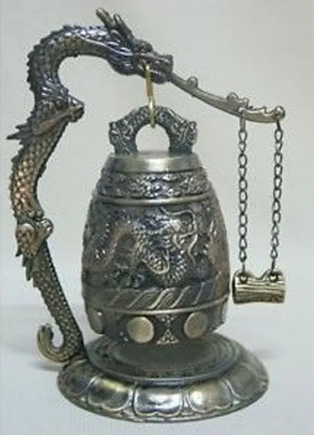 

2pcs tibetan silver Collectable Chinese Brass Dragon Bell statue crafts Vintage Antique tools wedding Decoration Brass