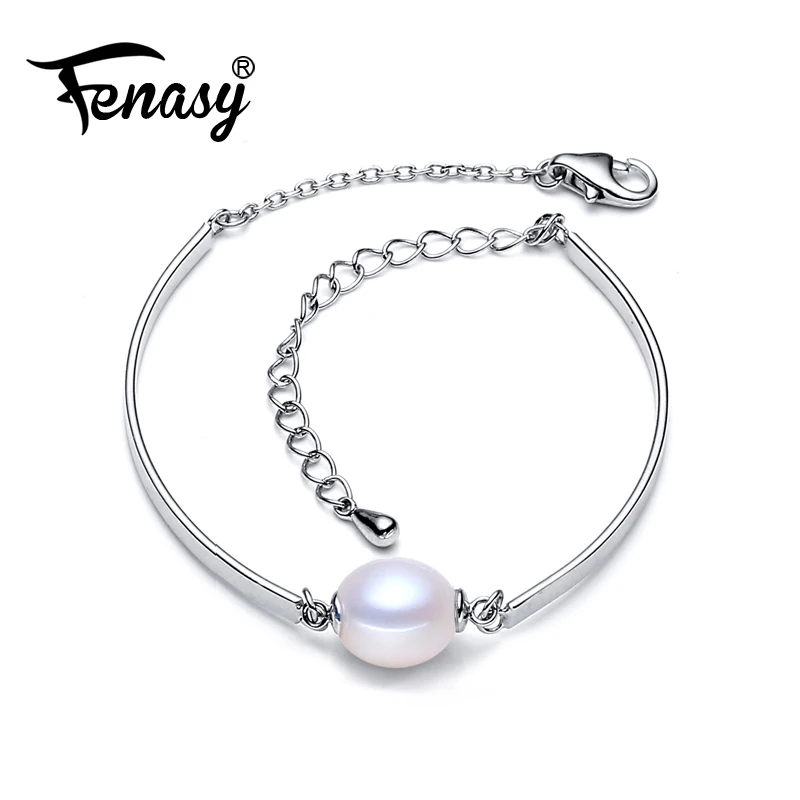 Браслет с подвесками FENASY, ювелирные изделия из натурального жемчуга, серебряный браслет 925 пробы для женщин, белый браслет из бисера Женский, браслет с цепочкой