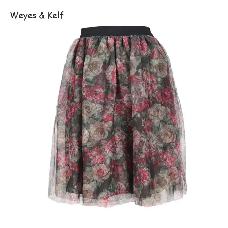 

Weyes & Kelf Floral Print Women Skirts High Rise Female Mesh Sweet Buttoms Sexy Mini Skirts Tutu Chiffon Woman Skirt For Women