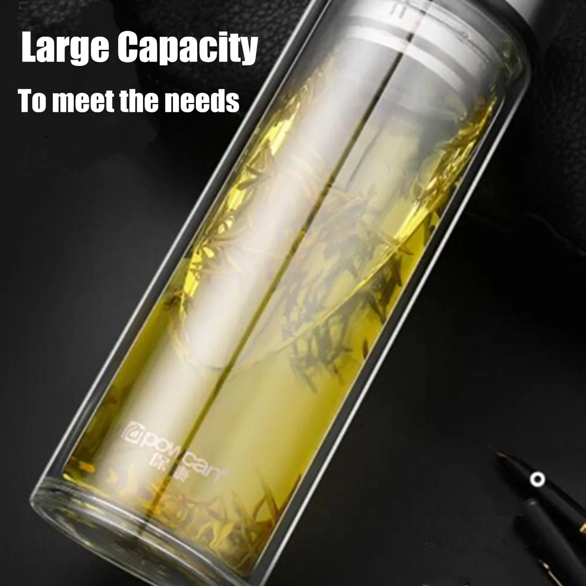 Glass Water Bottle 1000/800/500ml Business Men Office Transparent Double Glass Water Bottle Business Flask With Travel Sleeve