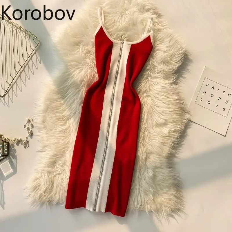 Korobov корейский Спагетти ремень хит цвет Лоскутные Платья Новое поступление