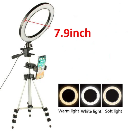 7.9inch Ring Light Светодиодный кольцевой светильник для камеры, кольцевой светильник для студийной фотосъемки, кольцевой светильник для Ютуба, для макияжа телефона, Селфи, с держателем для штатива - Цвет: 7.9inch Ring Light