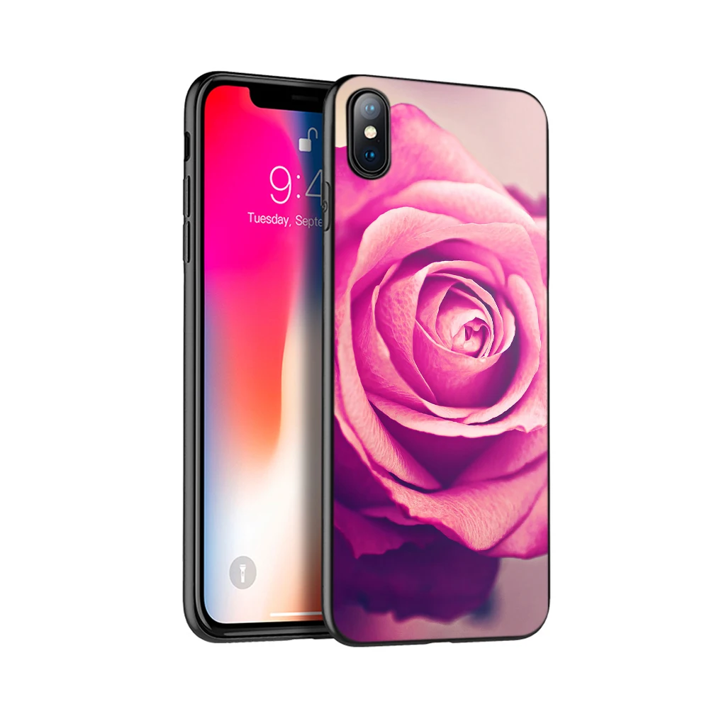 Черный чехол из ТПУ для iphone 5 5s SE 2020 6 6s 7 8 plus X 10 XR XS 11 pro MAX силиконовый с цветами |