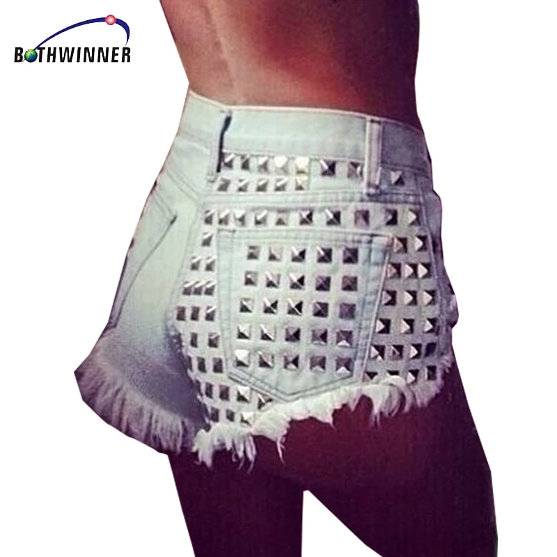 

Bothwinner Vintage Rivet High Waist Denim Shorts Women Tassel Ripped Loose Short Jeans Punk Sexy Summer Fashion Short Pants