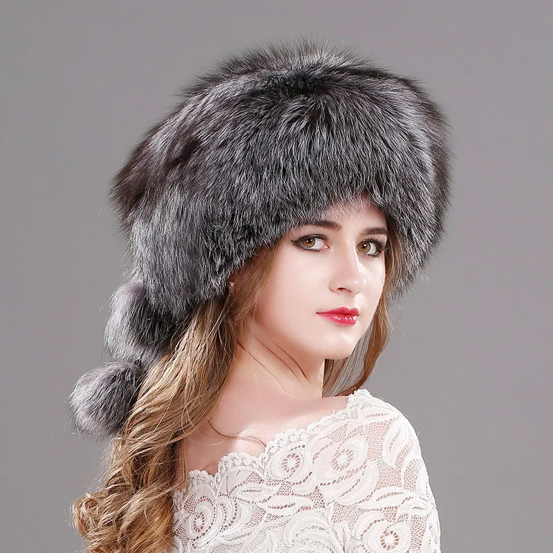 02 Silver fox fur Помпон Шапки натуральным лисьим мехом cap Женские шапочки шляпа натуральный мех енота вязаные шапочки для Для женщин зимние натуральная меховая шапка крышка - Цвет: 02 Silver fox fur