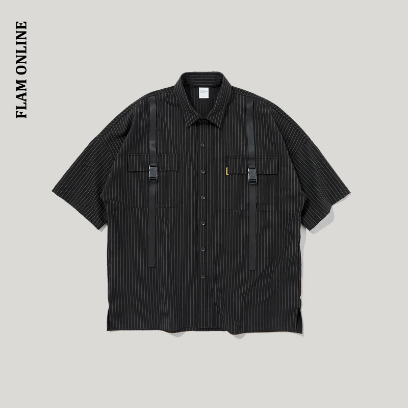 FLAM ONLINE 2019 High Quality Men Clothes Stripe Short Sleeve Casual Fashion Shirt Over sized Male Shirts Street wear | Мужская одежда