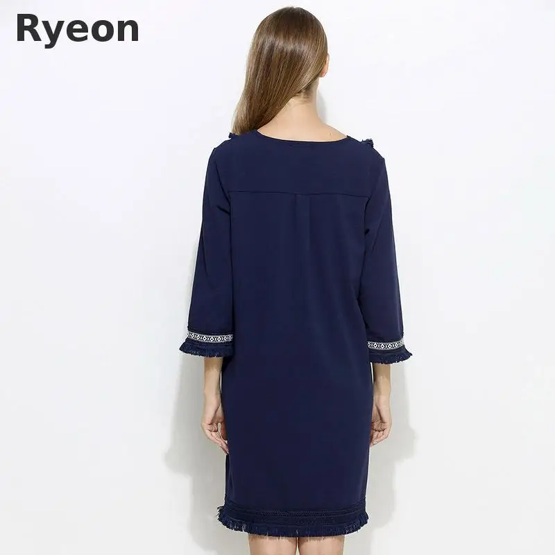 Ryeon 5xl Плюс Размер Женщины Кисточкой Платья Линия Твердые выше Колена Мини Длина