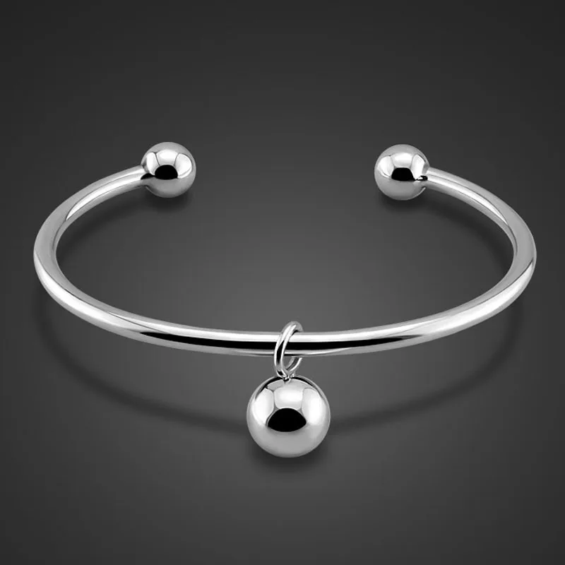 

Simple female 925 sterling silver Ball bells bracelet bangle solid silver bracelet girls fashion jewelry Holiday gift