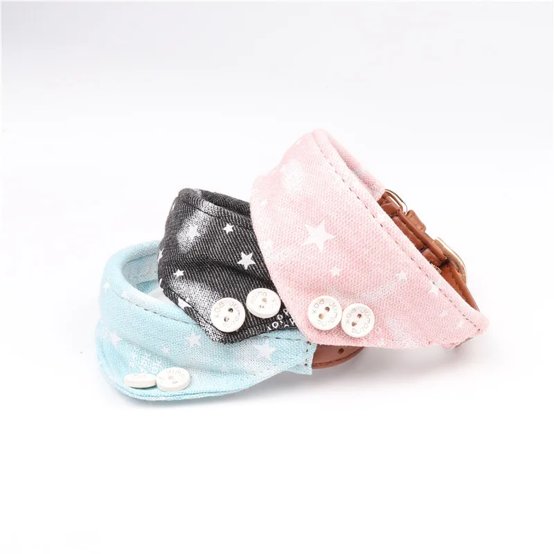 Милые звезды джинсы ткань кожаные ошейники для домашних собак Щенок кошки