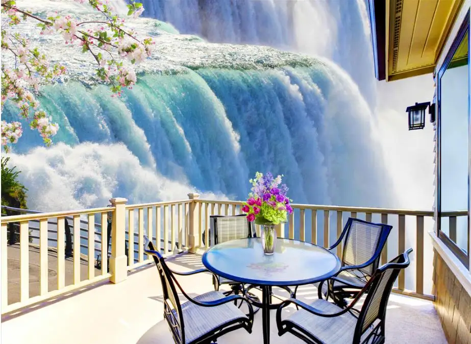 balcony Waterfall scenery 3D Landscape Wallpaper Any room Wall Mural Custom Photo | Обустройство дома