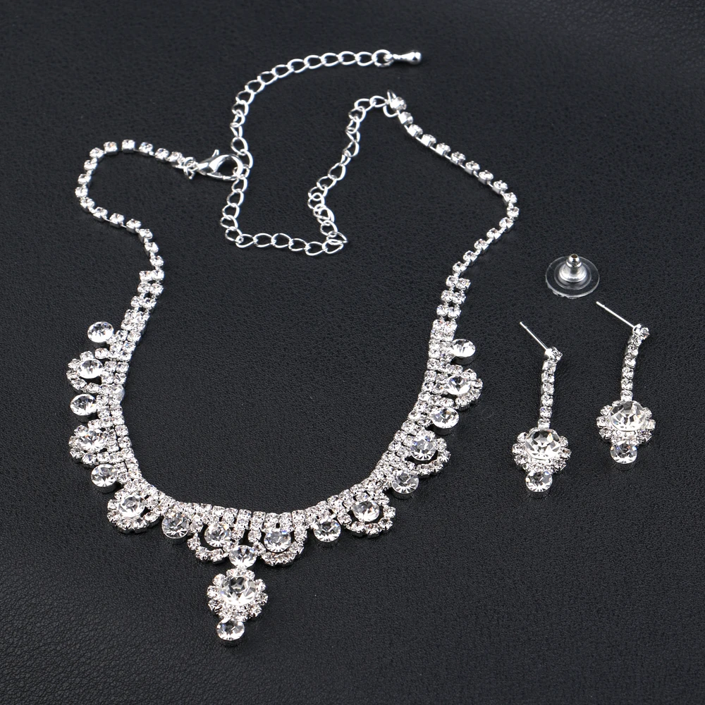 TREAZY New Celebrity Inspired Diamante Crystal Tennis Statement Necklace Earrings Set Wedding Bridal Bridesmaid Jewelry Sets | Украшения и