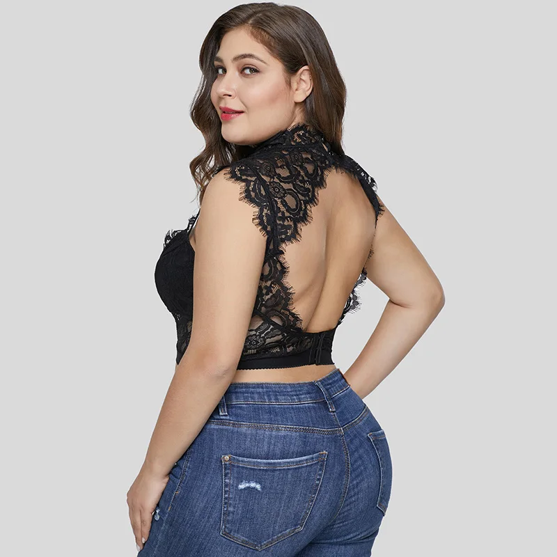 PlusMiss размера плюс 5XL цветочные кружева колье-чокер Топ Для женщин сексуальные