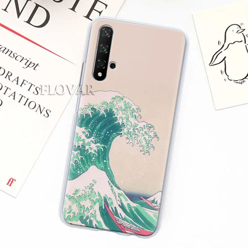 Волнистый художественный японский зеленый Ил чехол для телефона s для Honor 20 Pro 9 10 Lite Y7 Y9 8X 8A 8C 8S View 20 Чехол Жесткий PC чехол