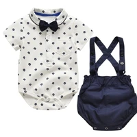 summer baby boy clothes set solid strap shorts short sleeve casual bow tie shirt tops gentle outfits 2 pcs clothes set fashion