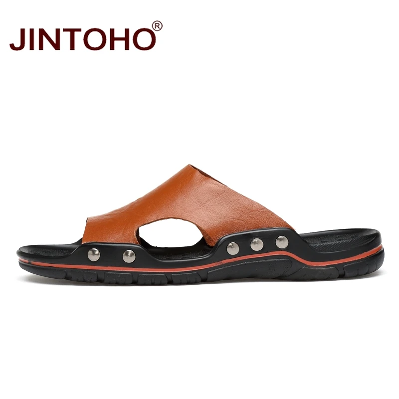 JINTOHO высококачественные мужские слиперы из натуральной кожи модные резиновые