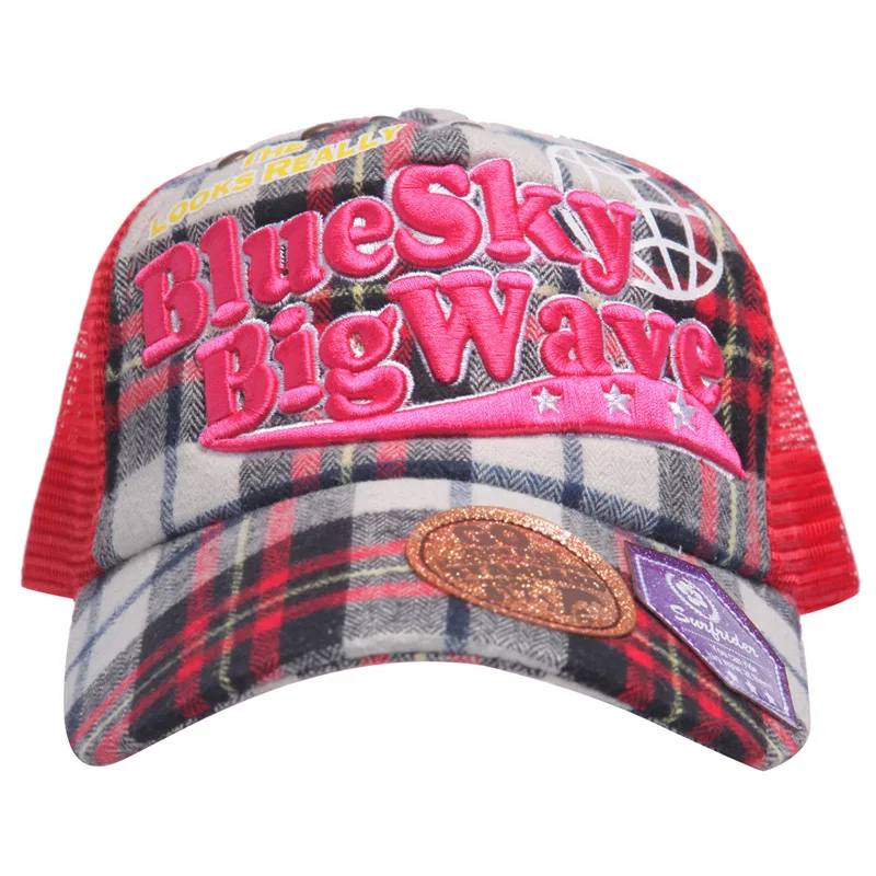 2016 девушки голубое небо с острой большой волной плотная проверки сеточная шапка