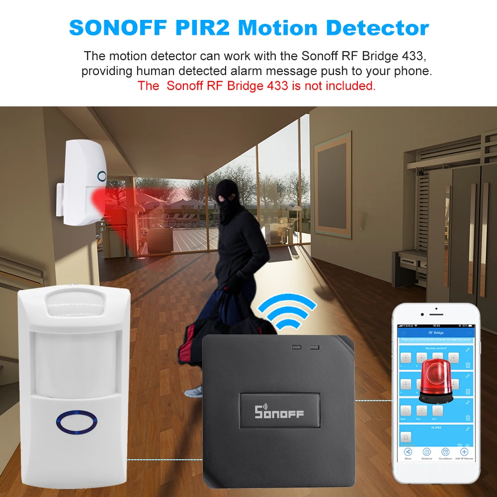 Беспроводной двойной инфракрасный детектор SONOFF PIR2 433 МГц радиочастотный датчик