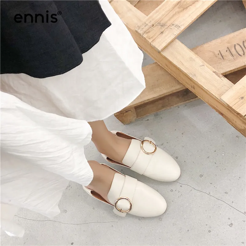 ENNIS/; женская обувь; кожаные лоферы на плоской подошве; повседневная обувь с круглым носком; обувь из натуральной кожи на плоской подошве с пряжкой; цвет черный, бежевый; C907