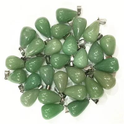 green aventurine 50 шт. Ассорти Натуральный камень капли воды подвески Исцеление Рейки розы кварцевые Агаты опал тигровый глаз камень подвески ожерелья 13*18 мм - Окраска металла: green aventurine