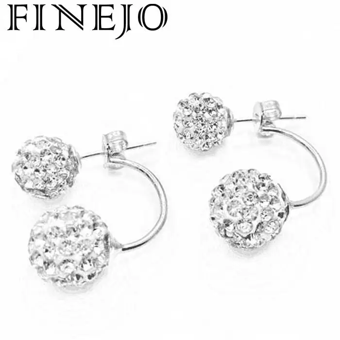 FINEJO 1 пара новые модные женские серьги с серебряными боковыми кристаллами и