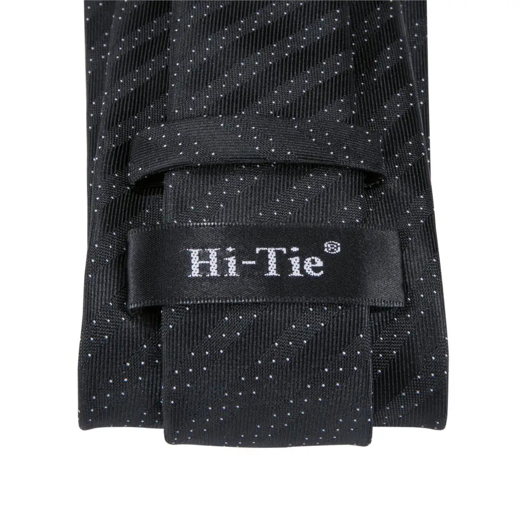 Hi-Tie роскошный Шелковый мужской галстук черный полосатый носовой платок запонки