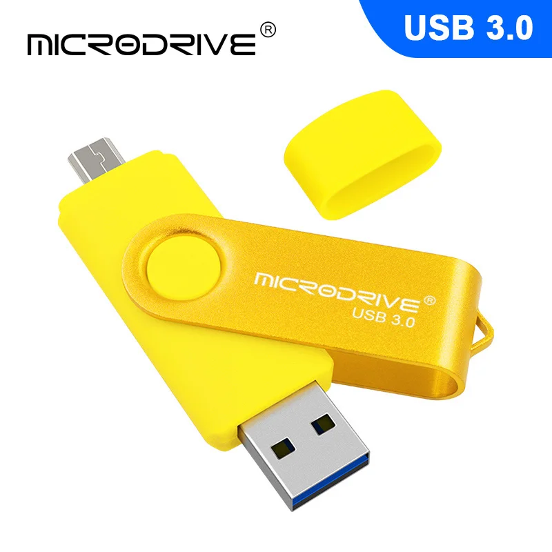 USB 3,0 OTG флеш-накопитель вращающийся USB флеш-накопитель 8 ГБ 16 ГБ 32 ГБ 64 ГБ флеш-накопитель для Android Mobile Pendrive 128 ГБ - Цвет: Цвет: желтый