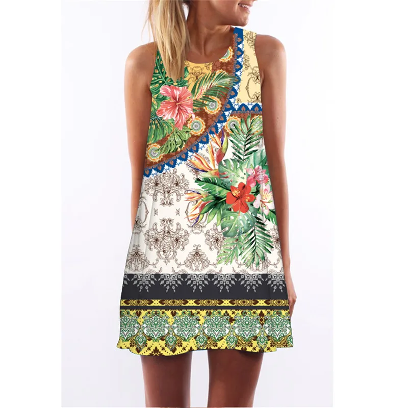 MEIBONA женское ретро платье с круглым вырезом летнее принтом бохо мини