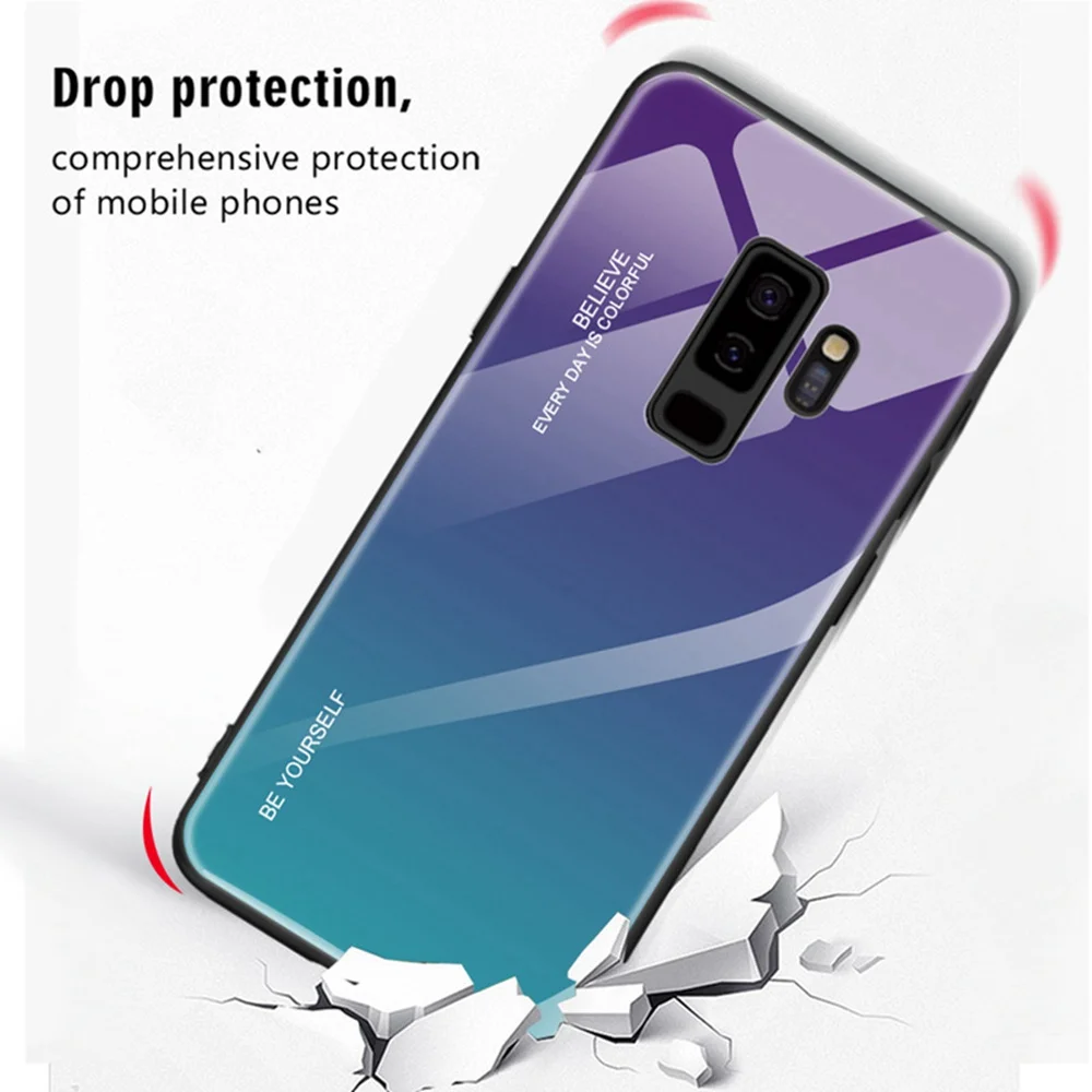 Gradient Phone Case For Samsung Galaxy S8 S9 S10 Plus Smart Accessories S10e Note 9 8 Tempered Glass Hard Bumper Shell | Мобильные