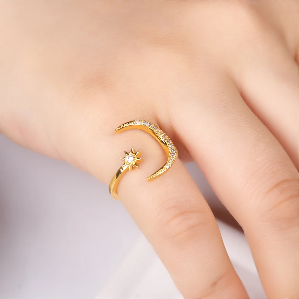 Женские свадебные кольца с кристаллами Полумесяца и звезды обручальные для