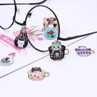 10pcs japanese printing enamel cat charms cup cats bulb fish alloy charm pendants diy earring bracelet jewelry accessories yz544