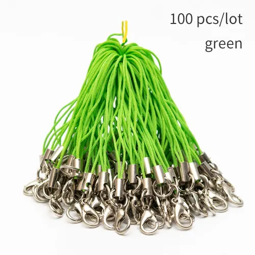 green 100 шт./лот, многоцветная застежка-карабин, ремешок, шнур, мобильный ремешок, очаровательное нейлоновое кольцо для ключей, цепочка, сделай сам, для изготовления ювелирных изделий - Цвет: green