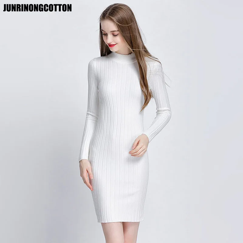 JUNRINONGCOTTON 2018 осенне-зимнее теплое платье-свитер женское облегающее платье