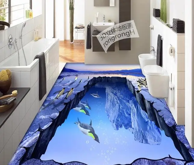 Водонепроницаемые обои для ванной стены ледник Пингвин ванная комната 3D