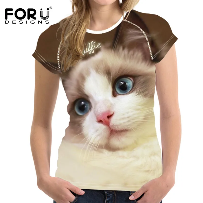 FORUDESIGNS Kawaii Ragdoll повседневные женские футболки с принтом кота летние дышащие топы