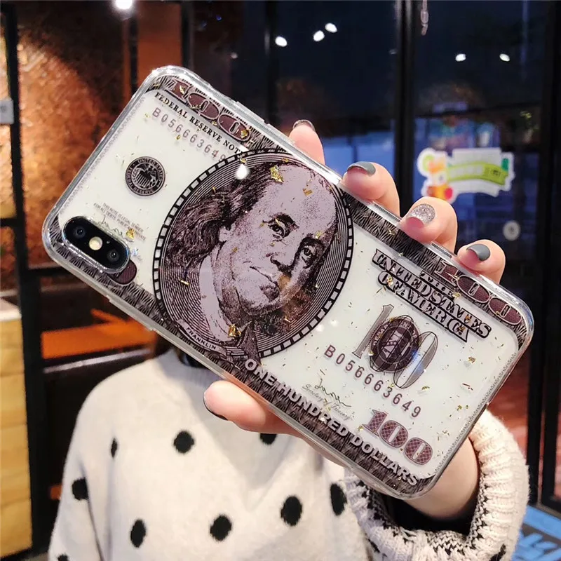 Золотой фольги чехол для iphone 7 XR XS MAX Чехол Мягкий ТПУ задняя крышка 6 S 8 Plus X доллар