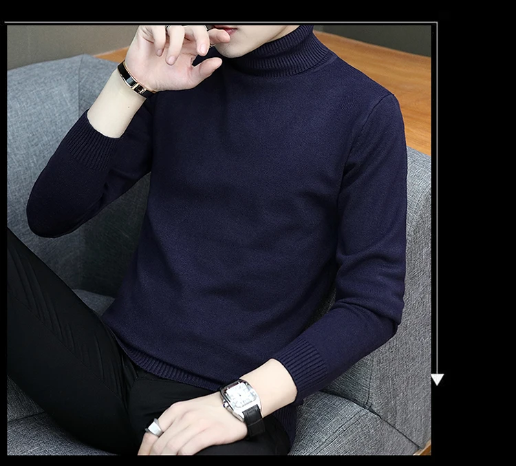 brand Autumn New Men's Turtleneck Sweaters Male Black white Sexy Slim Fit Knitted Pullovers Solid Casual Sweaters Knitwear