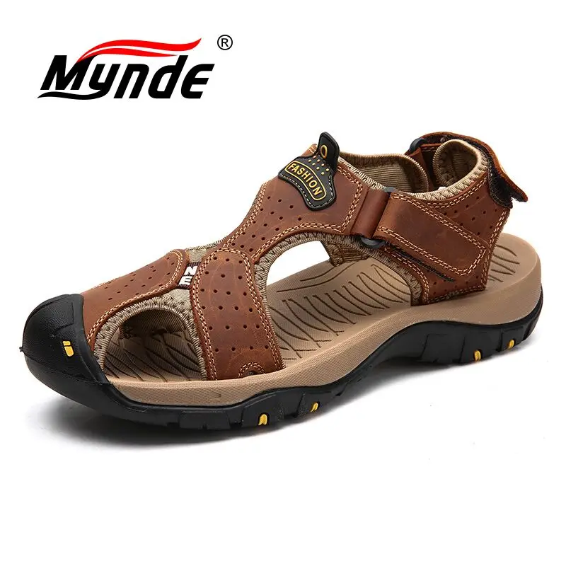 

Mynde Brand Genuine Leather Men's Shoes Summer 2019 New Sandals Men Beach Sandals Fashion Casual Shoes Slippers Big Size 38-47