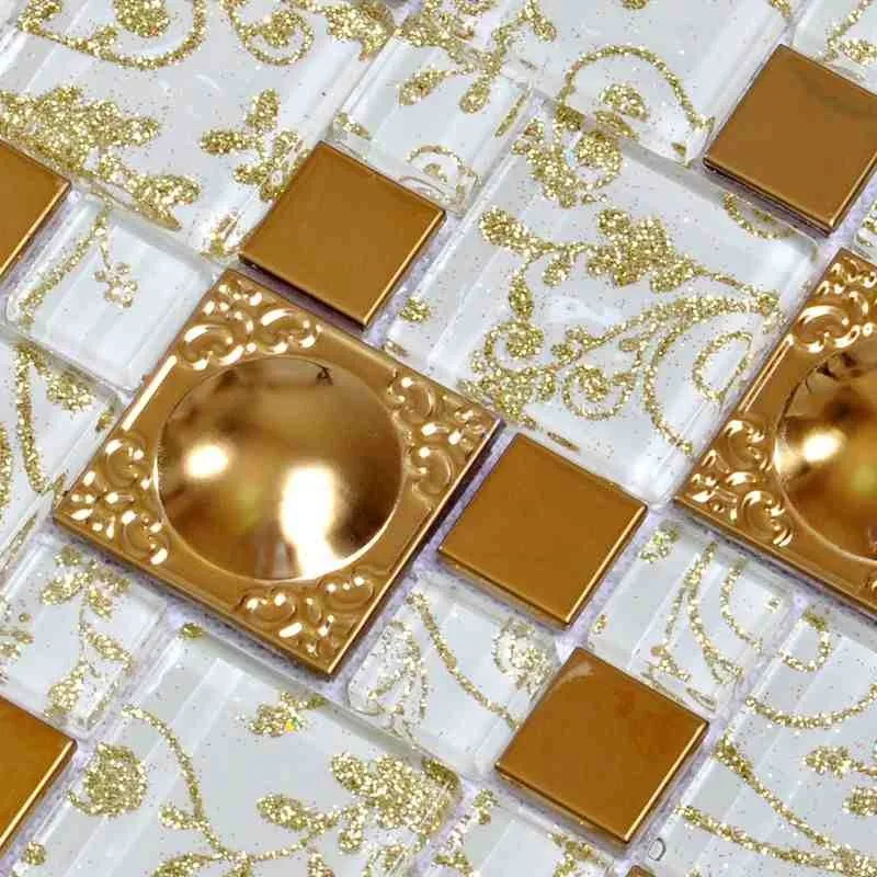 European Yellow Carved Flower 3D stainless steel Glass Mosaic Tiles for mesh backing bathroom wall floor kitchen backsplash tile |