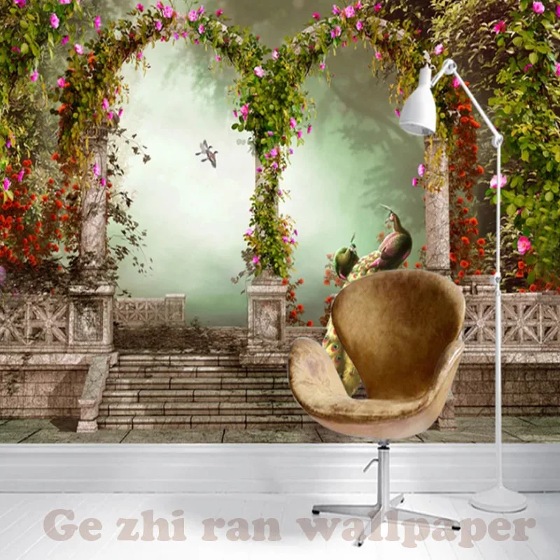 Пользовательские 3D обои Европейский ретро арки цветов и птиц спальня ТВ фон
