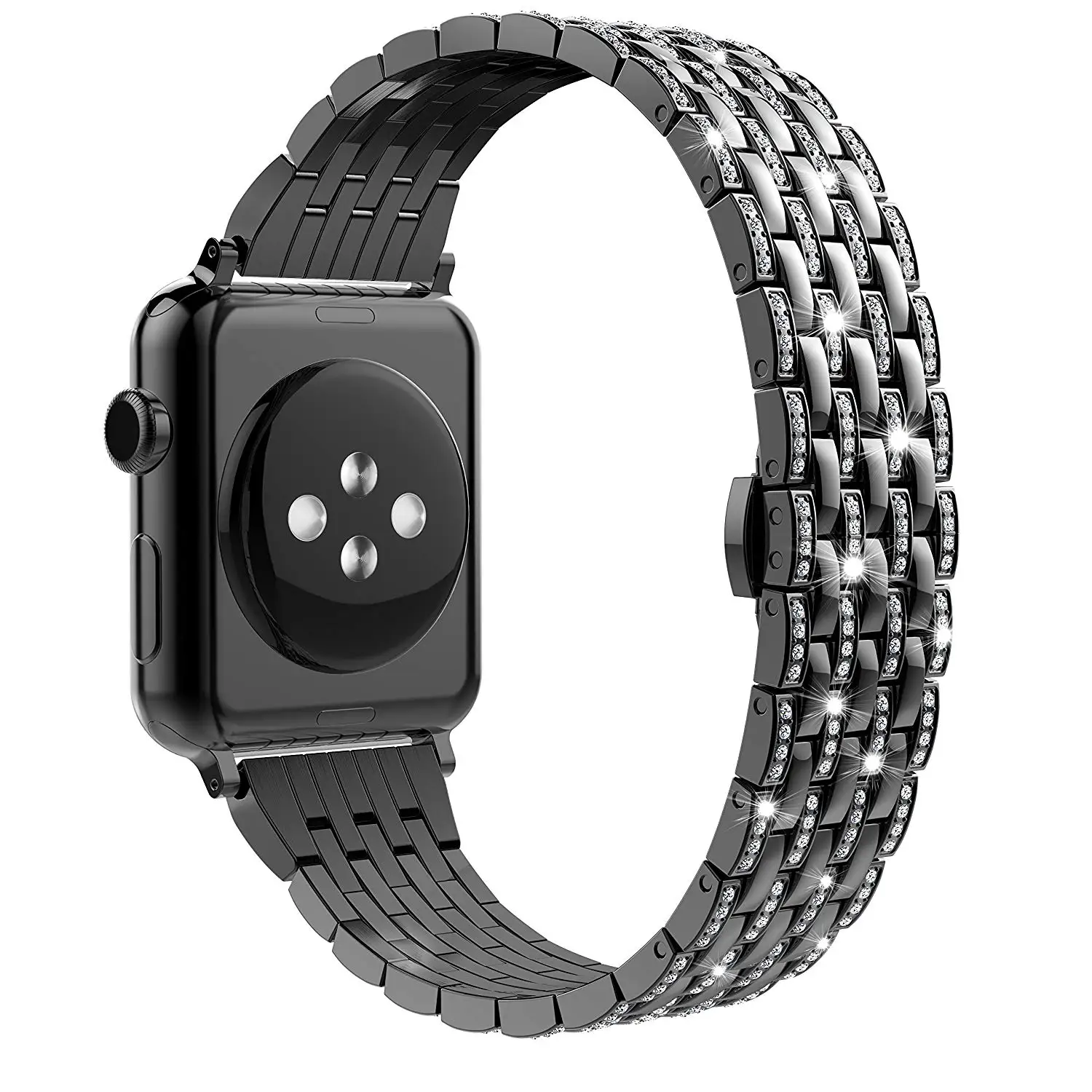 black Роскошный металлический чехол со стразами для Apple Watch Series 5 4 3 2 ремешок из нержавеющей стали для iWatch браслет 38 42 мм 40 44 мм - Цвет ремешка: black