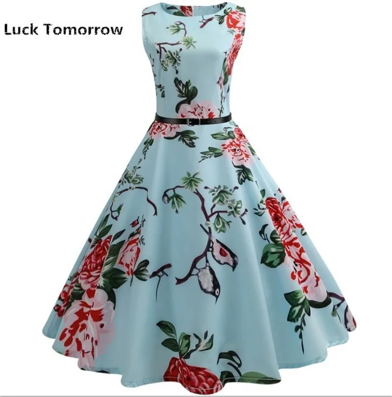 Женское платье с принтом hepbern винтажное А силуэта поясом в стиле ретро 2019|Женские