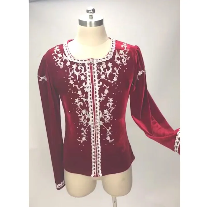 red Красная туника с длинным рукавом для мальчиков, Мужская балетная куртка/мужской профессиональный танцевальный Топ для принца, мужские балетные костюмы - Цвет: red