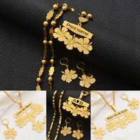 anniyo customize name necklace and earrings micronesia guam hawaiian flower jewelry sets for print letters birthday gift107321