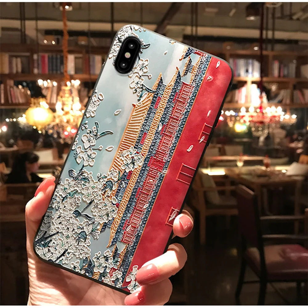 3D рельефный матовый чехол для iPhone 11 pro XR Xs Max, Мягкий Силиконовый ТПУ Модный чехол в китайском стиле для iPhone X XS 7 8 Plus, чехол