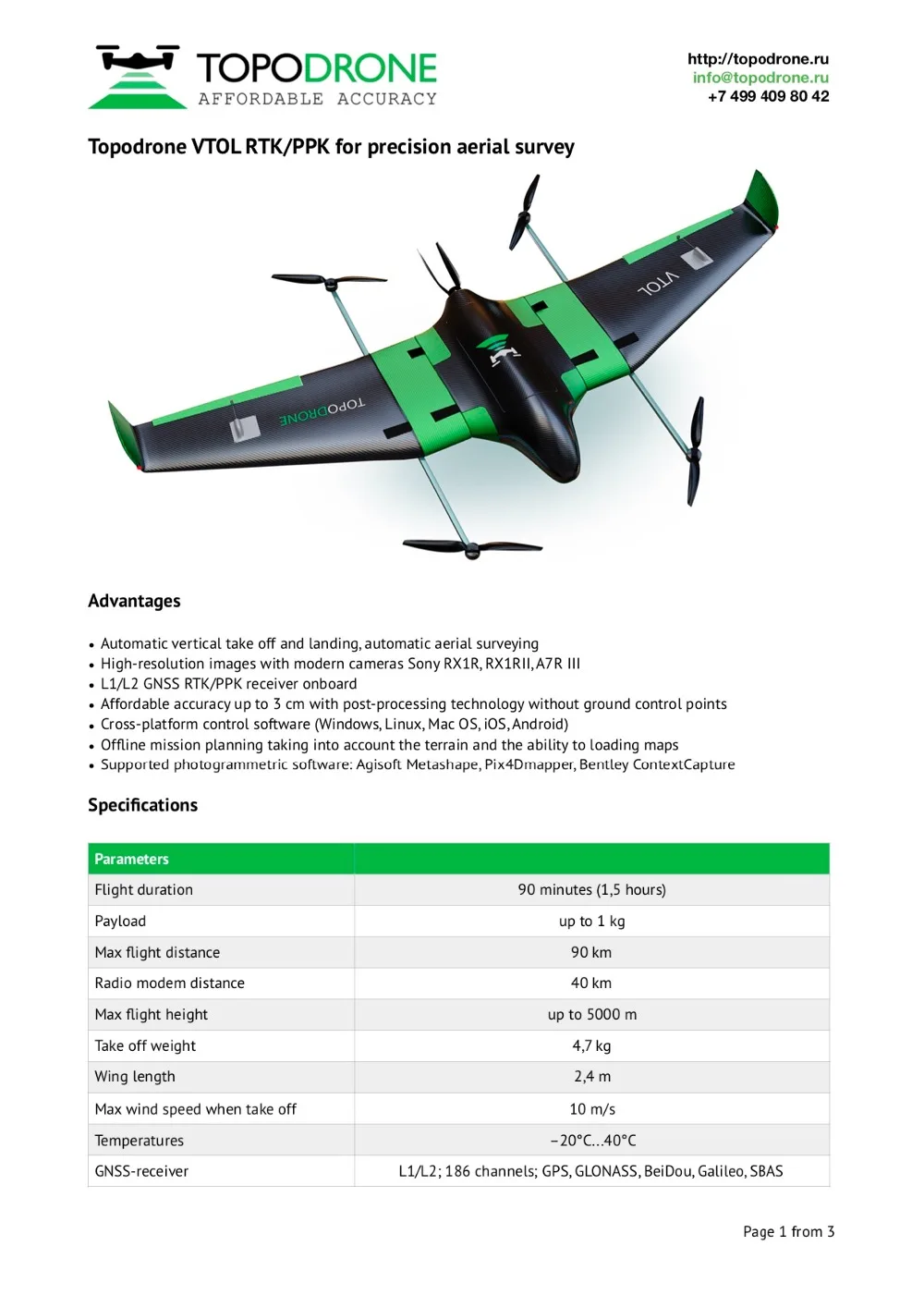 Topodrone VTOL RTK/PPK для точного аэрофотосъемки дальних самолетов