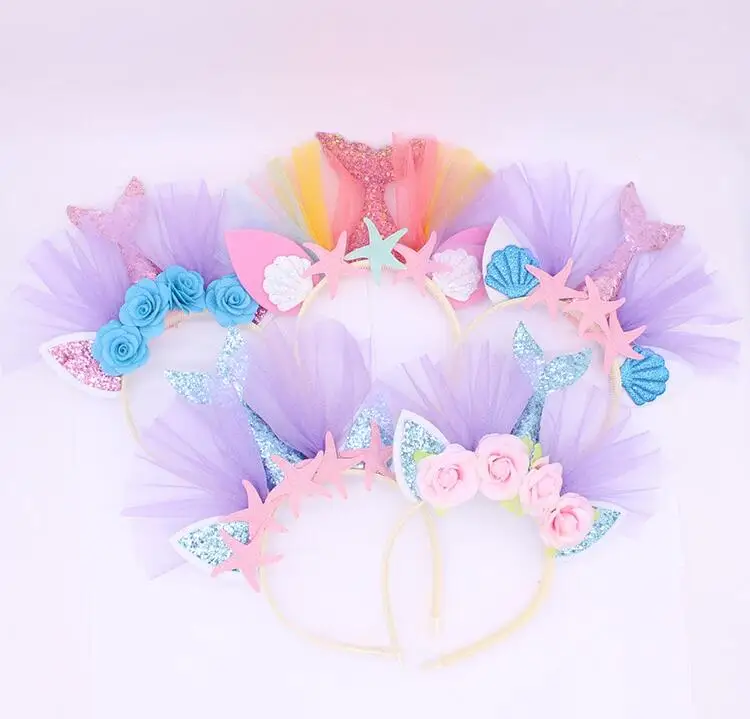 

Children's headwear gold powder mermaid headband Beach theme party series hair accessories holiday party starfish flower headban